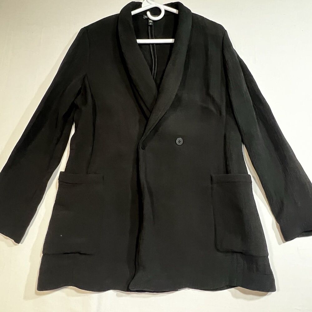 Eileen Fisher Silk Rayon Crinkle Jacket Womens SP Black Shawl Collar Blazer